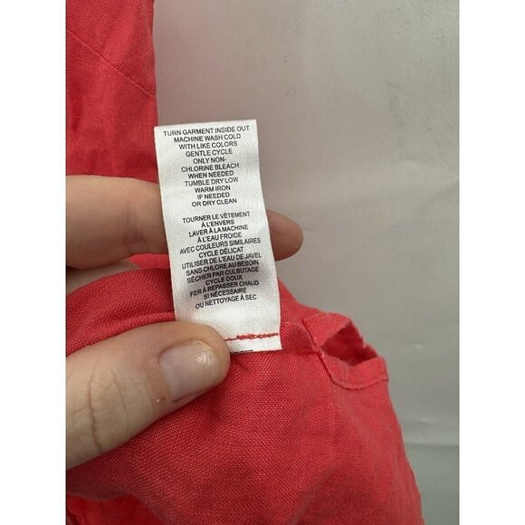 Elie Tahari Blouse Women Small Coral 100% Linen Embroidered Minimalist Coastal - Picture 5 of 9